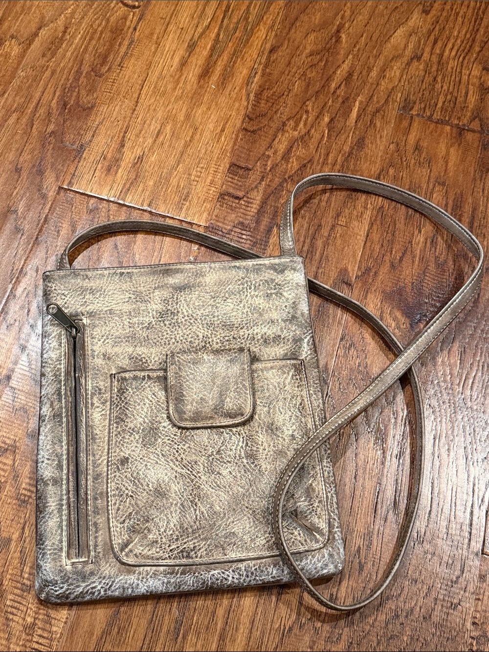 Classic Textured Leather Crossbody Bag in Distressed Taupe